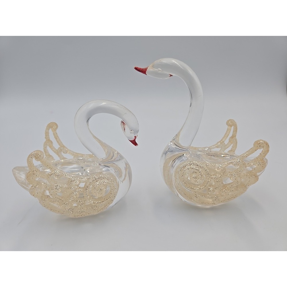 Vintage‎ Miniature Plastic Swan Figurine Set Of 2 Swans Figurine Ornament 3.5"